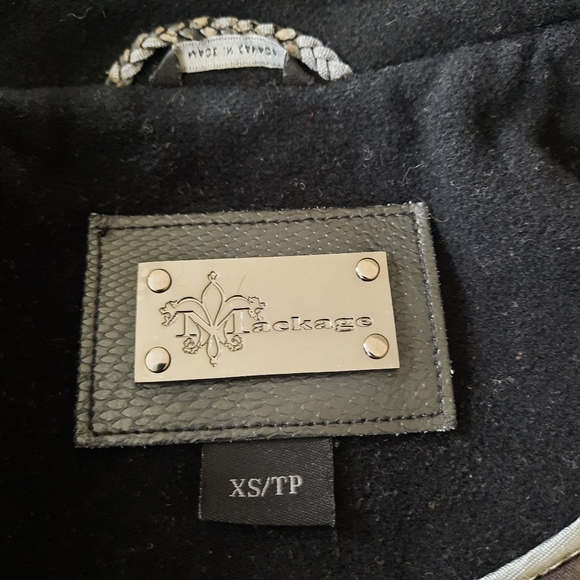 Mackage Black Wool Coat Leather Trim Detail Size XS - Picture 5 of 11